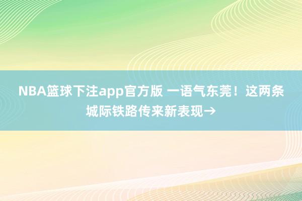 NBA篮球下注app官方版 一语气东莞！这两条城际铁路传来新表现→