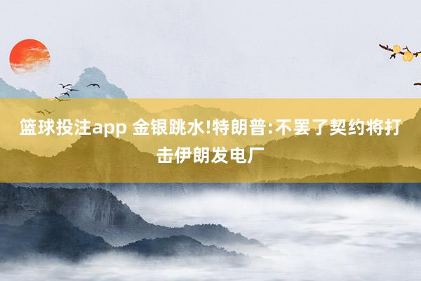 篮球投注app 金银跳水!特朗普:不罢了契约将打击伊朗发电厂