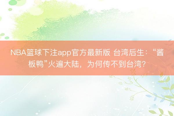 NBA篮球下注app官方最新版 台湾后生：“酱板鸭”火遍大陆，为何传不到台湾？