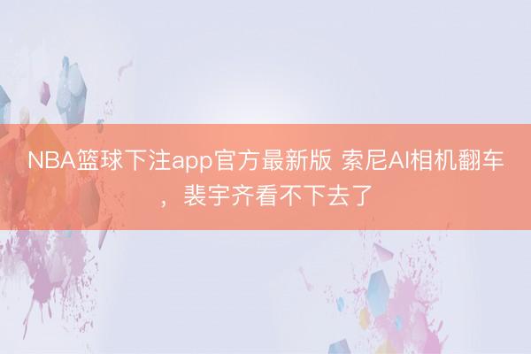 NBA篮球下注app官方最新版 索尼AI相机翻车，裴宇齐看不下去了