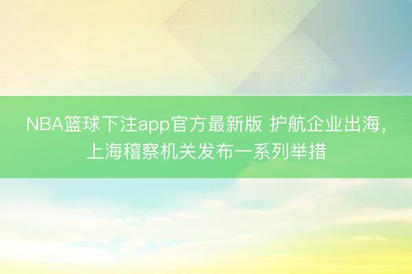 NBA篮球下注app官方最新版 护航企业出海，上海稽察机关发布一系列举措