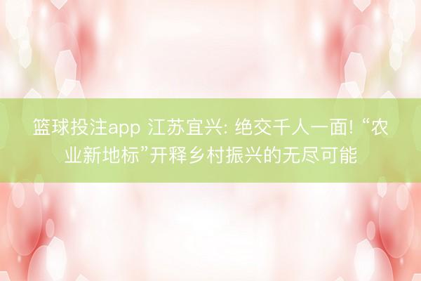 篮球投注app 江苏宜兴: 绝交千人一面! “农业新地标”开释乡村振兴的无尽可能