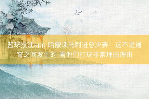 篮球投注app 哈蒙谈马刺进总决赛:这不是通宵之间发生的 看他们打球非常理由理由