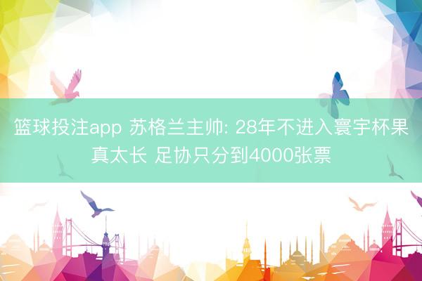 篮球投注app 苏格兰主帅: 28年不进入寰宇杯果真太长 足协只分到4000张票